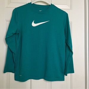 Nike Kids Green Dri-Fit Long Sleeve Tee with Large Nike Swoosh Front Center.  Lg